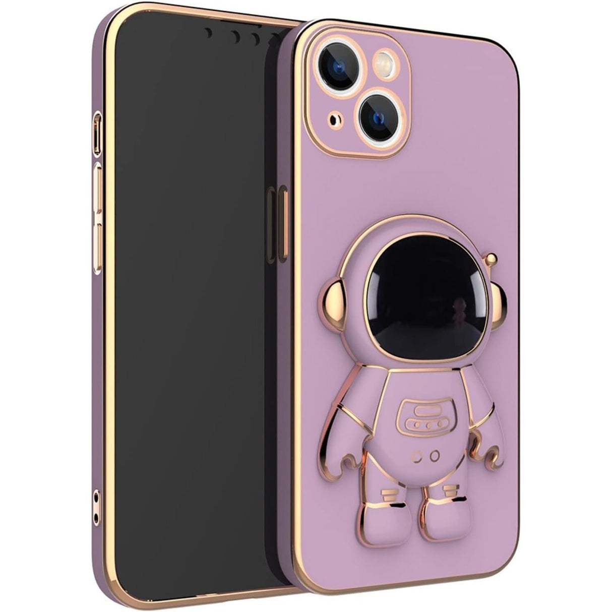Husa de Protectie TPU 2in1, Vivimall, pentru Apple iPhone 14, Astronaut cu Suport, Antisoc, Rezistenta la Impact, Protectie Camera, Mov - vivimall.ro