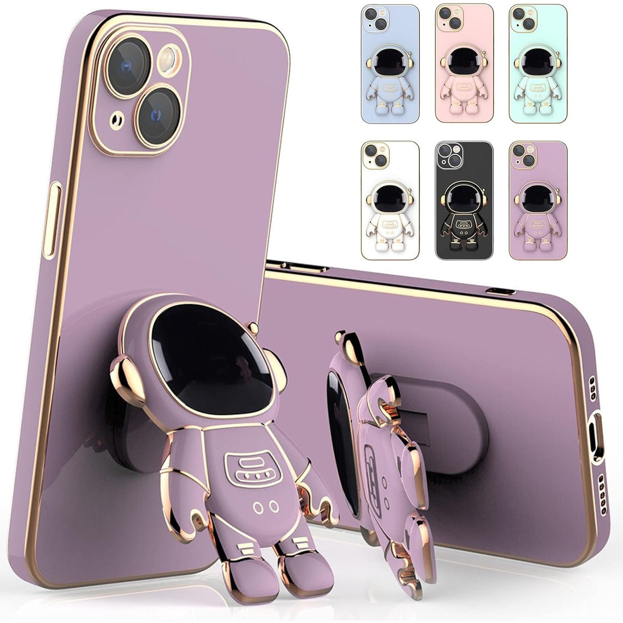 Husa de Protectie TPU 2in1, Vivimall, pentru Apple iPhone 14 Plus, Astronaut cu Suport, Antisoc, Rezistenta la Impact, Protectie Camera, Mov - vivimall.ro