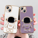 Husa de Protectie TPU 2in1, Vivimall, pentru Apple iPhone 14 Plus, Astronaut cu Suport, Antisoc, Rezistenta la Impact, Protectie Camera, Mov - vivimall.ro