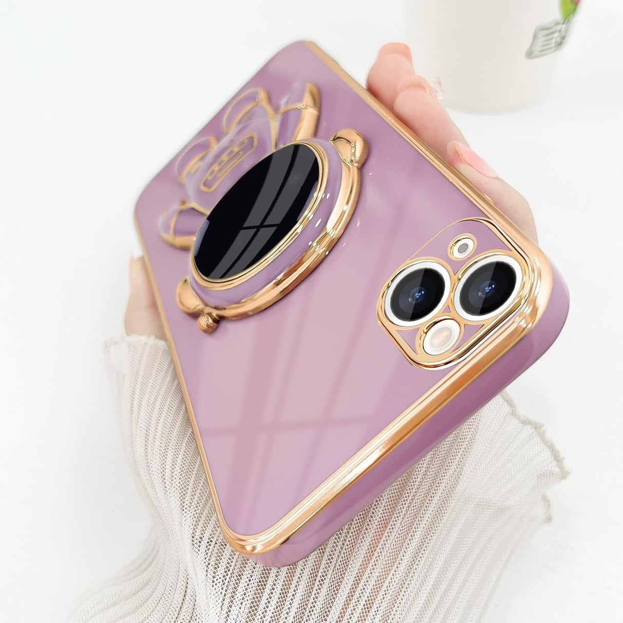 Husa de Protectie TPU 2in1, Vivimall, pentru Apple iPhone 14 Plus, Astronaut cu Suport, Antisoc, Rezistenta la Impact, Protectie Camera, Mov - vivimall.ro