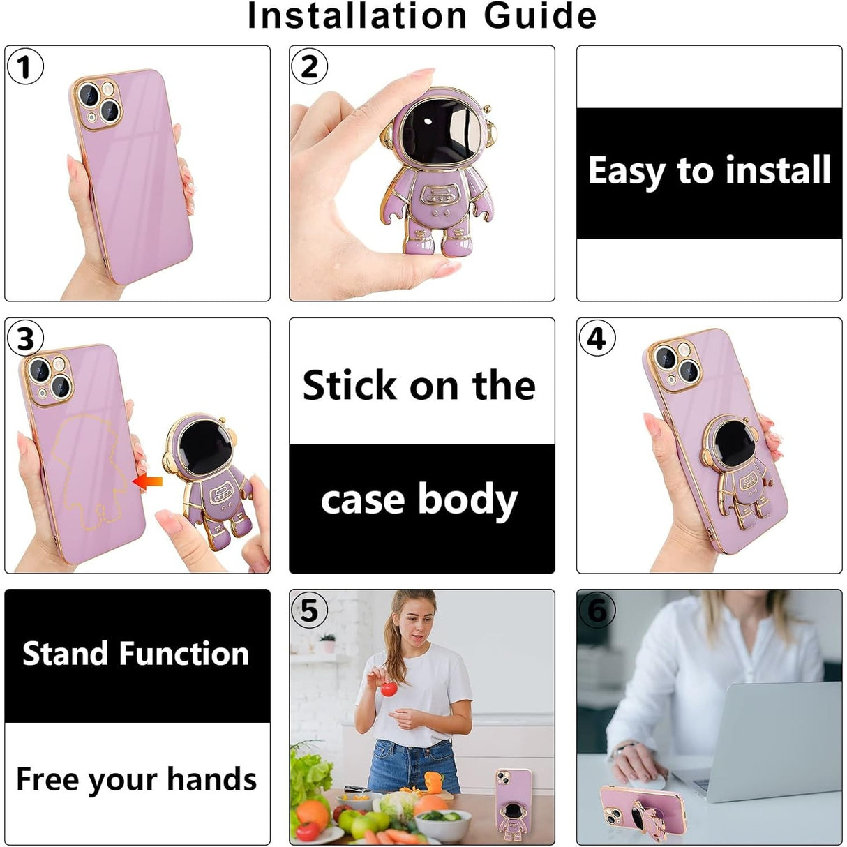 Husa de Protectie TPU 2in1, Vivimall, pentru Apple iPhone 14 Plus, Astronaut cu Suport, Antisoc, Rezistenta la Impact, Protectie Camera, Mov - vivimall.ro