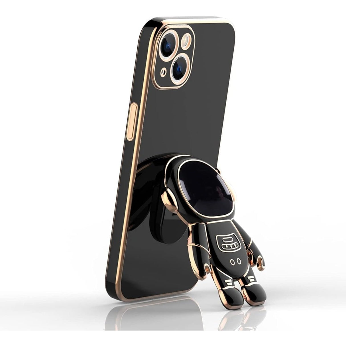 Husă iPhone 14 Plus astronaut negru, detaliu mecanism suport deschis pentru vizionat