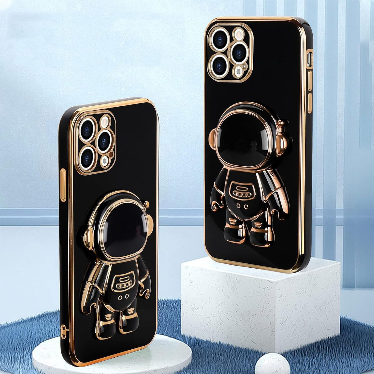 Husă TPU neagră iPhone 14 Pro cu design astronaut, detaliu decupaje butoane și porturi