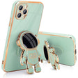 Husă TPU 2in1 iPhone 14 Pro Max cu design astronaut verde, vedere frontală, suport integrat