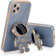 Husă TPU 2in1 iPhone 14 Pro Max albastru cu design astronaut, vedere frontală, suport integrat deschis