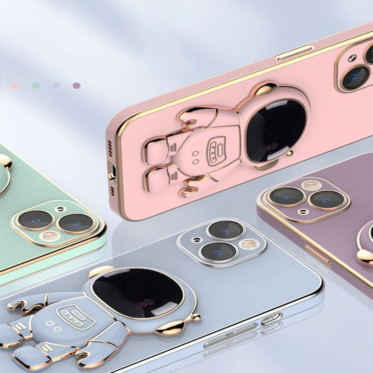 Husa de Protectie TPU 2in1, Vivimall, pentru Apple iPhone 15, Astronaut cu Suport, Antisoc, Rezistenta la Impact, Protectie Camera, Roz - vivimall.ro