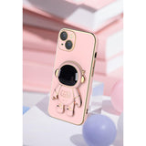 Husa de Protectie TPU 2in1, Vivimall, pentru Apple iPhone 15, Astronaut cu Suport, Antisoc, Rezistenta la Impact, Protectie Camera, Roz - vivimall.ro