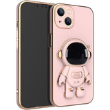 Husa de Protectie TPU 2in1, Vivimall, pentru Apple iPhone 15, Astronaut cu Suport, Antisoc, Rezistenta la Impact, Protectie Camera, Roz - vivimall.ro