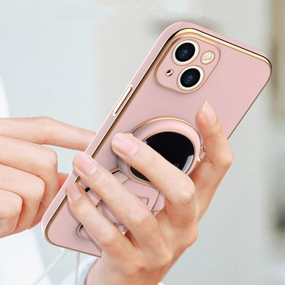Husa de Protectie TPU 2in1, Vivimall, pentru Apple iPhone 15, Astronaut cu Suport, Antisoc, Rezistenta la Impact, Protectie Camera, Roz - vivimall.ro