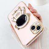 Husa de Protectie TPU 2in1, Vivimall, pentru Apple iPhone 15, Astronaut cu Suport, Antisoc, Rezistenta la Impact, Protectie Camera, Roz - vivimall.ro