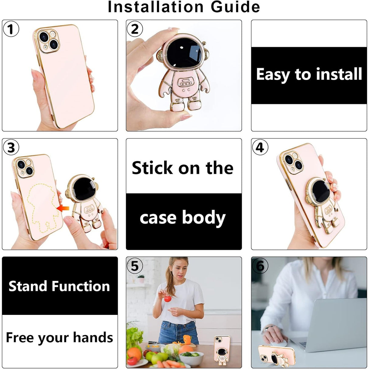 Husa de Protectie TPU 2in1, Vivimall, pentru Apple iPhone 15, Astronaut cu Suport, Antisoc, Rezistenta la Impact, Protectie Camera, Roz - vivimall.ro