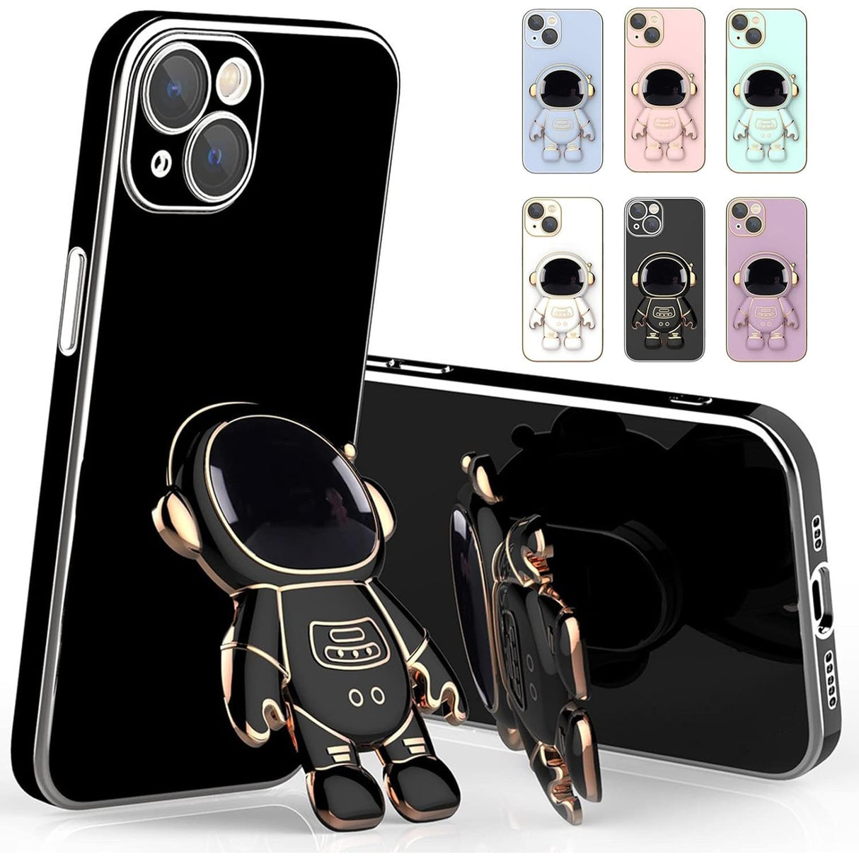 Husă TPU iPhone 15 Astronaut negru, vedere spate cu print tematic și protecție cameră