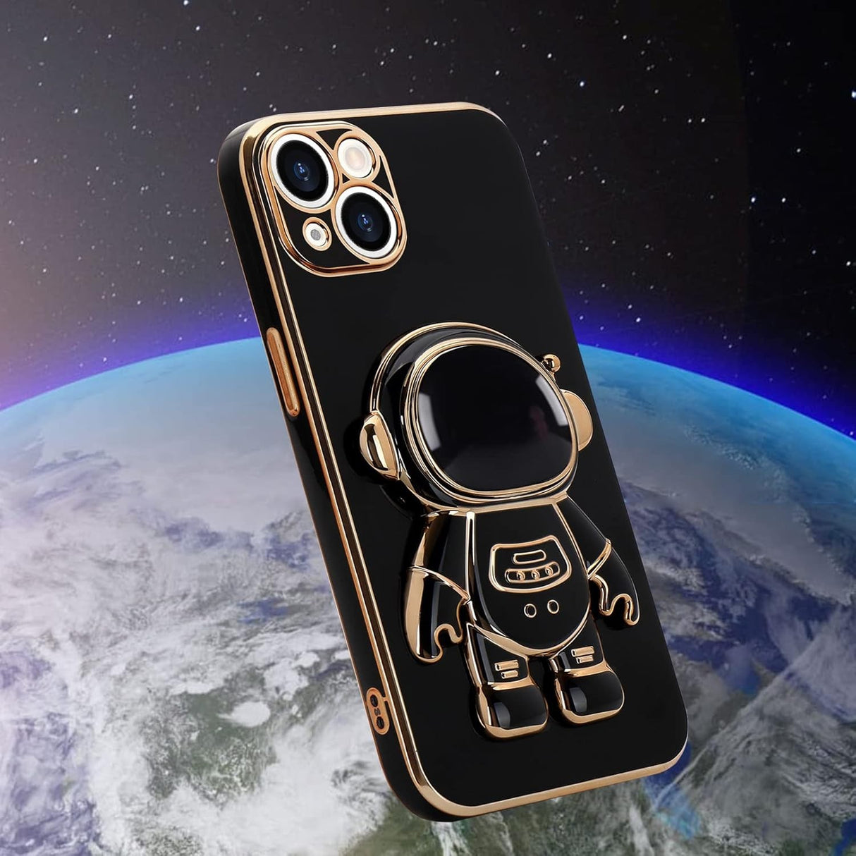 Detaliu print Astronaut pe husă TPU iPhone 15, culoare negru, textură flexibilă TPU