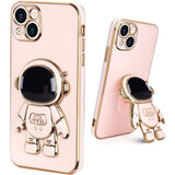 Husa de Protectie TPU 2in1, Vivimall, pentru Apple iPhone 15, Astronaut cu Suport, Antisoc, Rezistenta la Impact, Protectie Camera, Roz - vivimall.ro