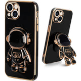 Husă TPU 2in1 iPhone 15 design Astronaut negru, vedere frontală, suport integrat vizibil