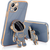 Husă TPU 2in1 albastru pentru Apple iPhone 15 Plus, design astronaut cu suport integrat, vedere frontală