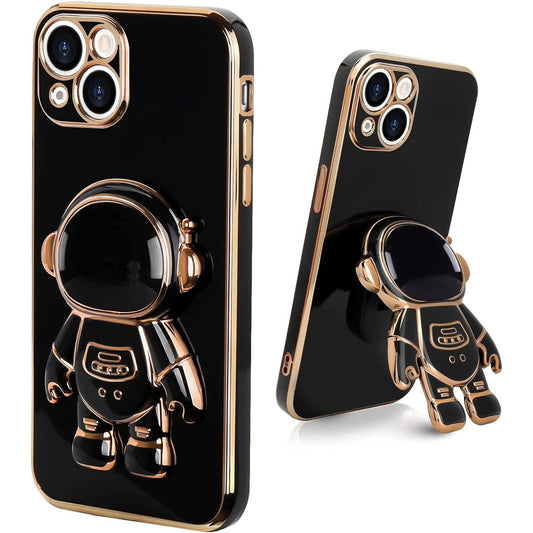 Husa de Protectie TPU 2in1, Vivimall, pentru Apple iPhone 15 Plus, Astronaut cu Suport, Antisoc, Rezistenta la Impact, Protectie Camera, Negru - vivimall.ro