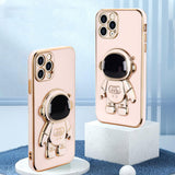 Husă 2in1 iPhone 15 Pro design astronaut roz, poziție suport orizontal pentru vizionare