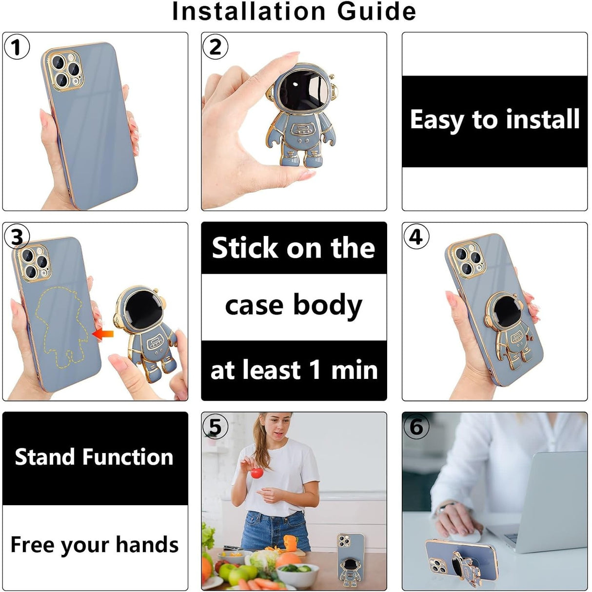 Husă iPhone 15 Pro Max albastru, detaliu print astronaut și protecție colțuri antisoc