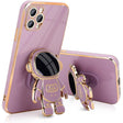 Husă TPU 2in1 mov cu design astronaut pentru iPhone 15 Pro Max, vedere frontală, suport integrat