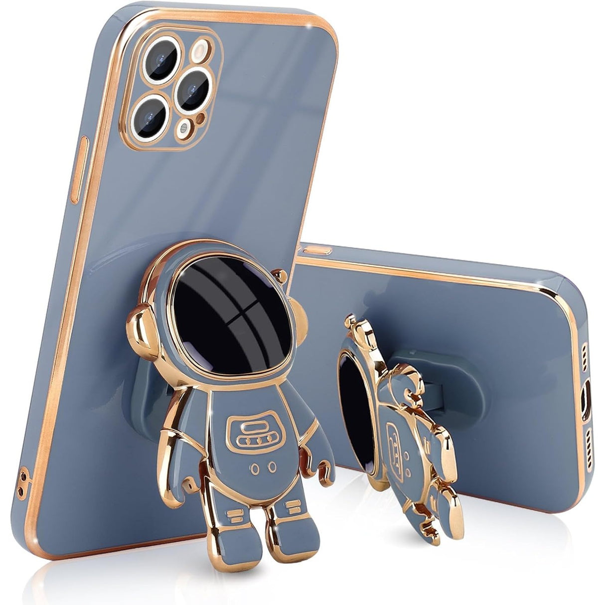 Husă TPU 2in1 iPhone 15 Pro Max cu design astronaut albastru, vedere frontală cu suport deschis