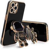 Husă TPU 2in1 pentru iPhone 15 Pro Max, design astronaut negru, vedere frontală cu suport deschis