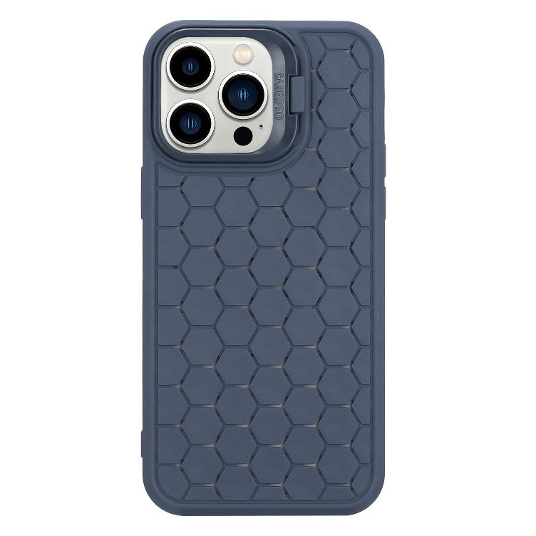 Husă TPU albastru iPhone 14 Pro montată pe telefon, acces la butoane și port Lightning