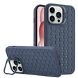 Husă TPU albastră pentru iPhone 15 Plus, design 3D Cube cu inel protecție cameră, vedere frontală