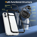 Husă iPhone 16 Pro cu inel MagSafe rotativ în poziție suport, unghi lateral stânga
