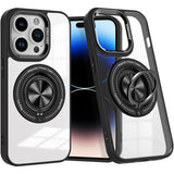 Husă TPU transparentă iPhone 16 Pro cu inel magnetic MagSafe rotativ, vedere frontală
