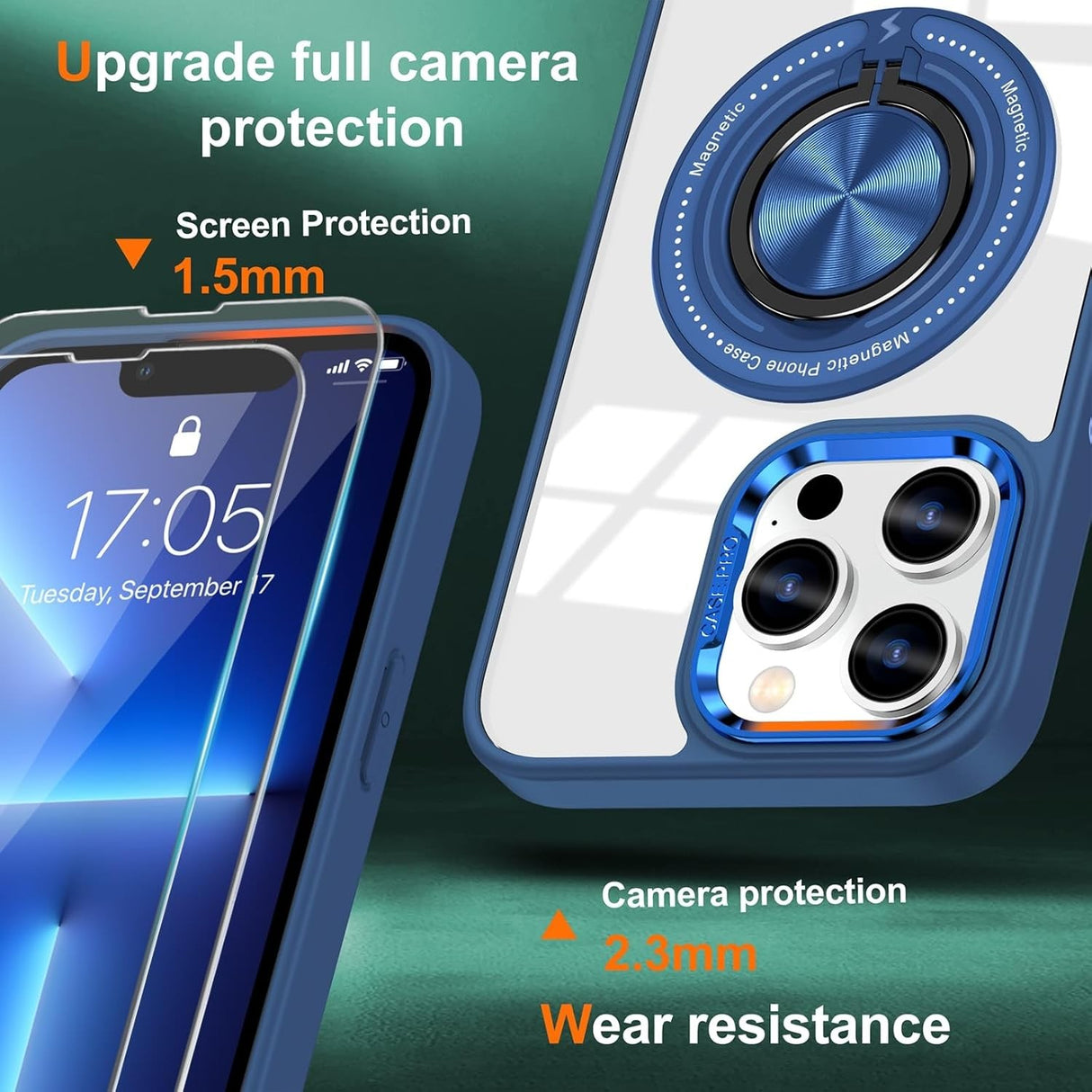 Detaliu inel magnetic rotativ husă iPhone 16 Pro TPU, funcție suport, tehnologie MagSafe