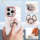 Husa de Protectie TPU, Vivimall, pentru iPhone 16 Pro Max, Anticadere, cu Incarcare Wireless, Tehnologie Magsafe, Inel Magnetic Rotativ cu Functie de Suport, Transparent-Roz - vivimall.ro