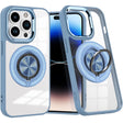 Husă TPU transparentă albastru deschis pentru iPhone 16 Pro Max cu inel magnetic MagSafe, vedere frontală