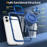 Husă transparentă iPhone 16 Pro Max cu suport integrat, inel rotativ în poziție de stand