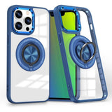 Husă TPU transparentă iPhone 16 Pro Max cu inel magnetic MagSafe, vedere frontală, albastru închis