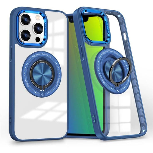 Husa de Protectie TPU, Vivimall, pentru iPhone 16 Pro Max, cu Incarcare Wireless, Tehnologie Magsafe, Inel Magnetic Rotativ cu Functie de Suport, Transparent-Albastru Inchis - vivimall.ro