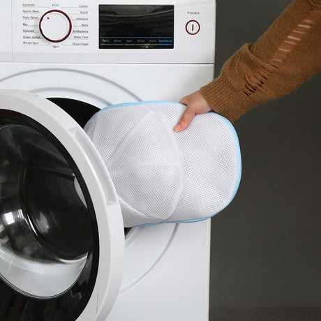 Husa De Spalare Sapca, Pentru Masina De Spalat, Din Poliester, Circumferinta 53 Cm, Cu Fermoar, Alb/Albastru - vivimall.ro
