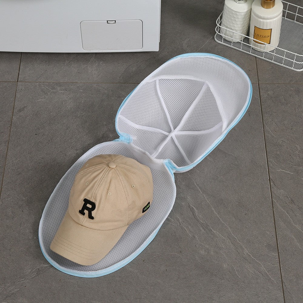 Husa De Spalare Sapca, Pentru Masina De Spalat, Din Poliester, Circumferinta 53 Cm, Cu Fermoar, Alb/Albastru - vivimall.ro