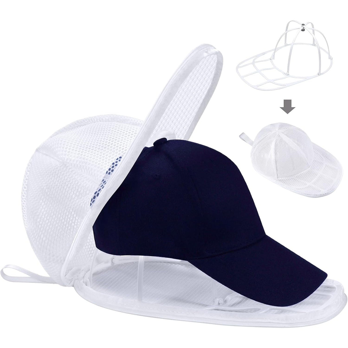 Husa De Spalare Sapca, Pentru Masina De Spalat, Din Poliester, Circumferinta 53 Cm, Cu Fermoar, Cu Suport Sapca, Alb - vivimall.ro