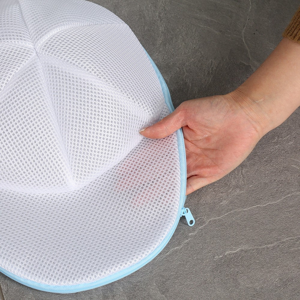 Husa De Spalare Sapca, Pentru Masina De Spalat, Din Poliester, Circumferinta 53 Cm, Cu Fermoar, Cu Suport Sapca, Alb/Albastru - vivimall.ro