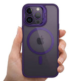 Husa de Protectie Telefon, Flippy, Compatibila cu iPhone 17 Pro, MagSafe, Acrylic, Suport Metalic Protectie Camera, Anti-Soc, Mov Inchis