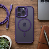 Husa de Protectie Telefon, Flippy, Compatibila cu iPhone 17 Pro, MagSafe, Acrylic, Suport Metalic Protectie Camera, Anti-Soc, Mov Inchis
