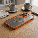 Husa de Protectie Telefon, Flippy, Compatibila cu iPhone 17 Pro, MagSafe, Acrylic, Suport Metalic Protectie Camera, Anti-Soc, Portocaliu