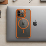 Husa de Protectie Telefon, Flippy, Compatibila cu iPhone 17 Pro, MagSafe, Acrylic, Suport Metalic Protectie Camera, Anti-Soc, Portocaliu