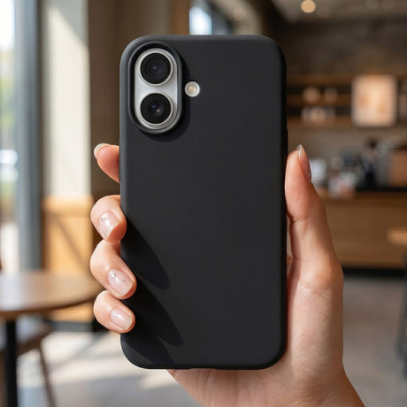 Detaliu interior microfibră husă Flippy iPhone 16, protecție ecran și margini ridicate 1,2 mm