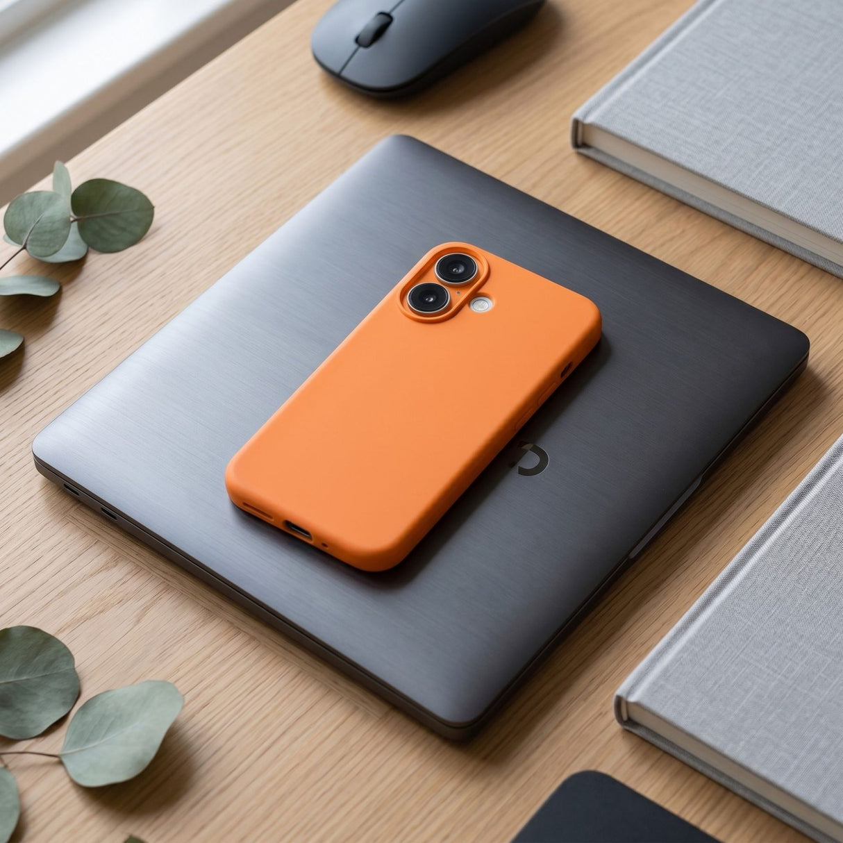 Husă Flippy MagSafe Shield iPhone 17 portocaliu, lifestyle – telefon ținut în mână, grip mat