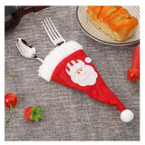 Husa decorativa festiva pentru 3 tacamuri Flippy, model caciulita cu Mos Craciun, material textil si poliester, 19 x 10 cm, rosu - vivimall.ro