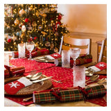 Husa decorativa festiva pentru 3 tacamuri Flippy, model soseata cu fulg, material textil si poliester, 14 x 8 cm, rosu - vivimall.ro