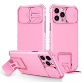 Husa Defender cu Stand pentru iPhone 12, Roz, Suport reglabil, Antisoc, Protectie glisanta pentru camera, Flippy - vivimall.ro