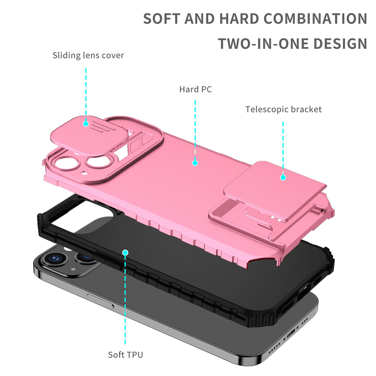 Husa Defender cu Stand pentru iPhone 13 Pro Max, Roz, Suport reglabil, Antisoc, Protectie glisanta pentru camera, Flippy - vivimall.ro